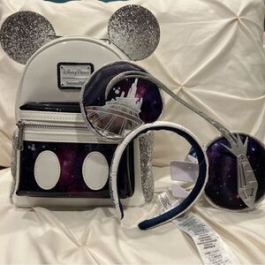 Loungefly Disney Space Mountain Mickey Mouse Main Attraction Backpack & Ears NWT
